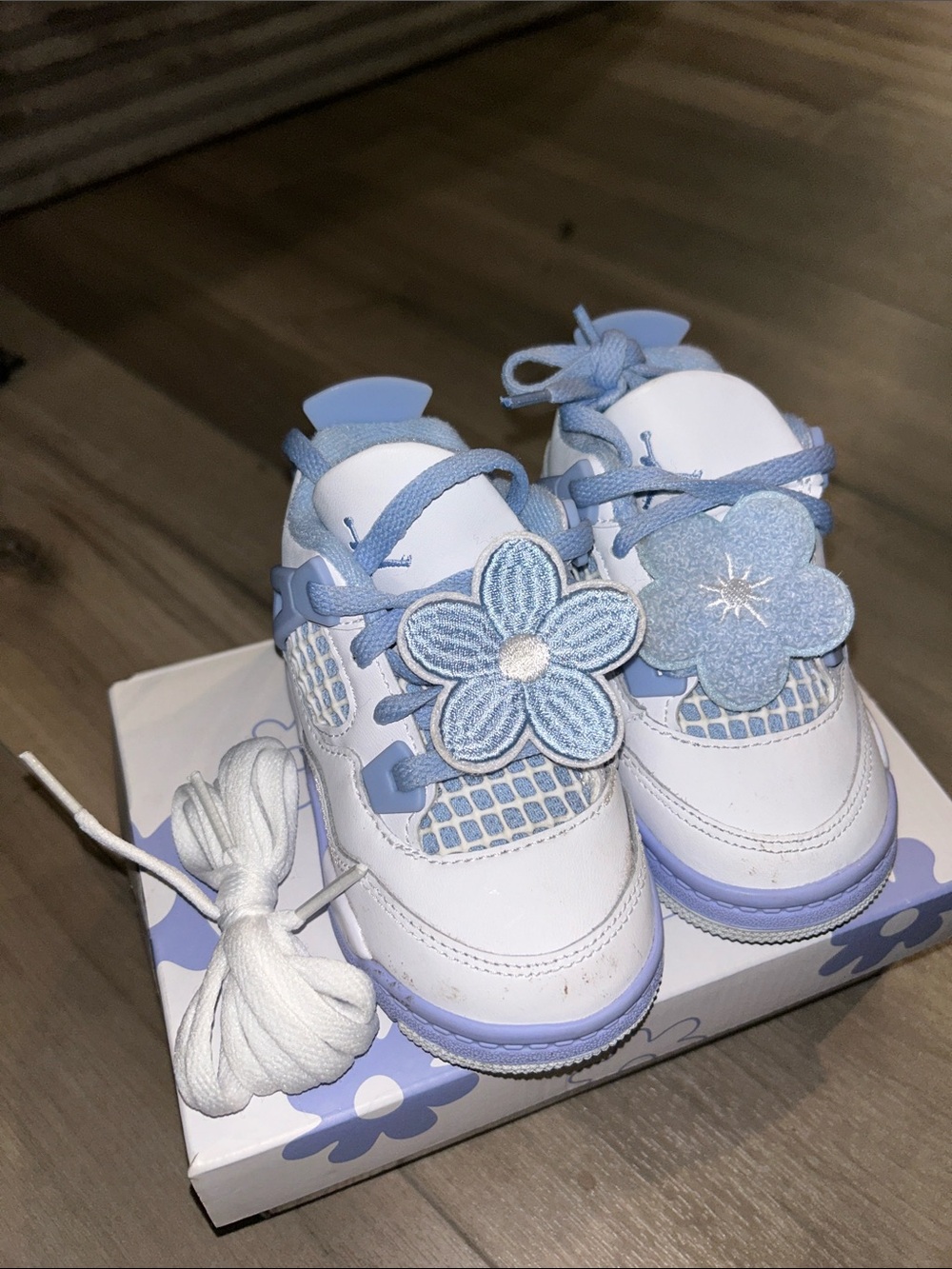 Jordan Kids White and Light Blue Floral Accent Sneakers